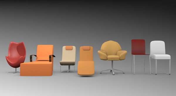 3d model pack 7 chairs - 7 modern chairs pack... by TotexArtz